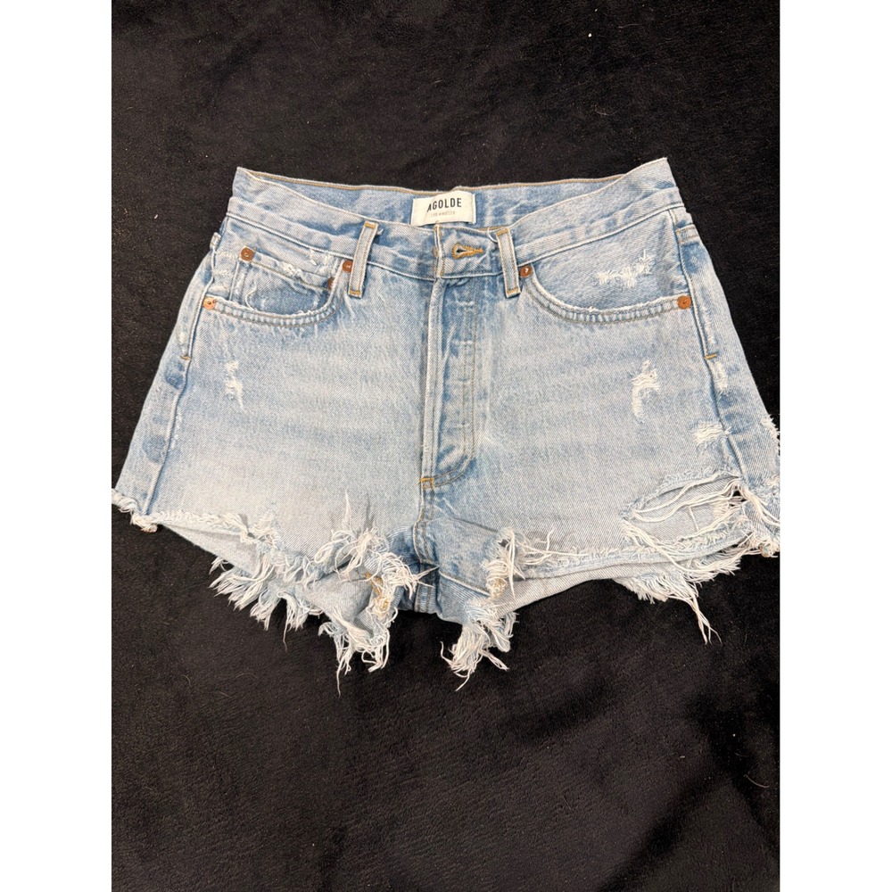 AGOLDIE Parker Cut Off‎ Shorts Light Wash Distressed Denim 25